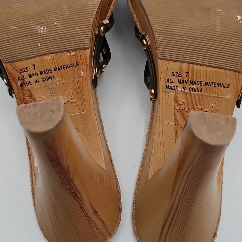 Qupid Black & Brown Studded Strappy Stiletto Heels Sandals Size 7 Y2K